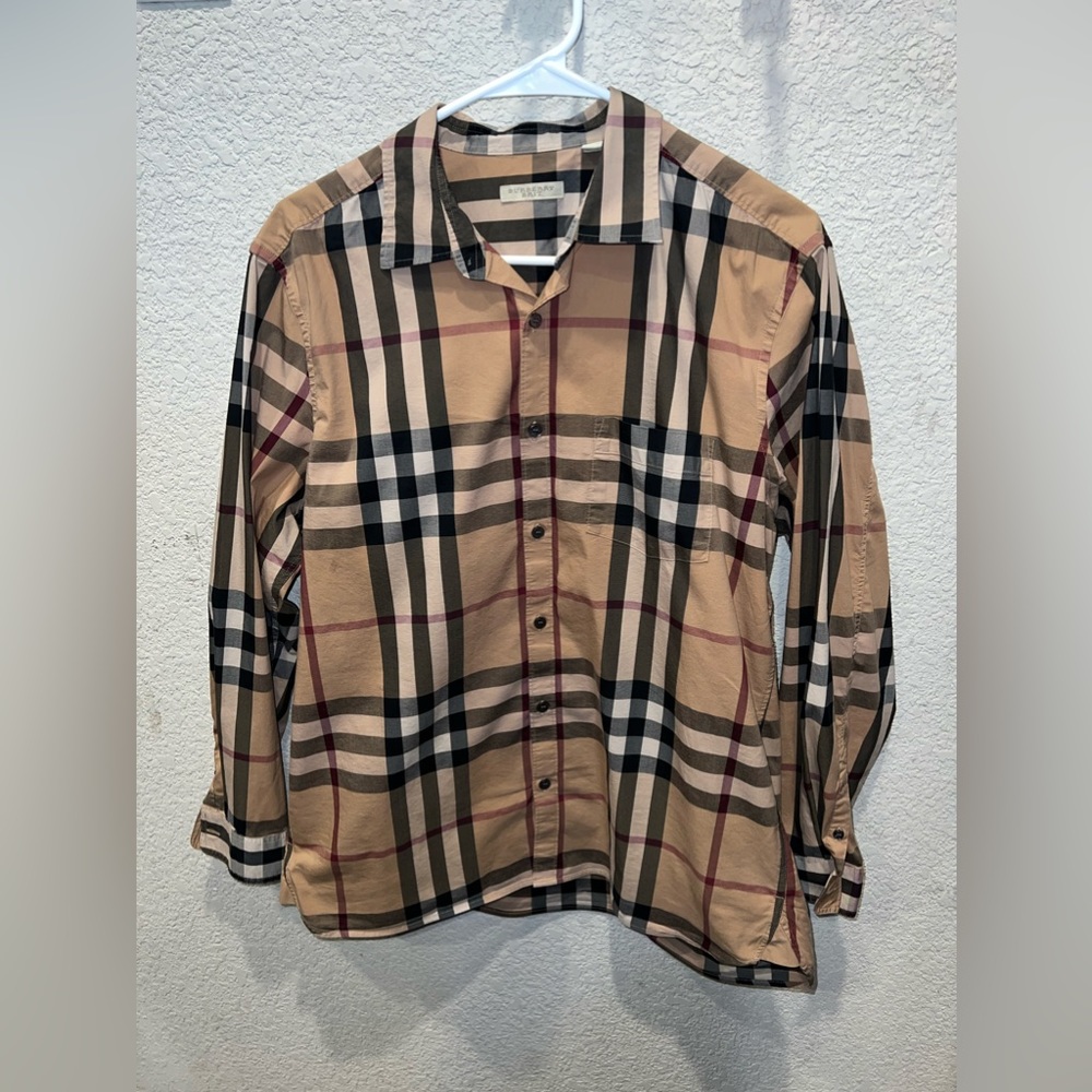 Burberry Beige and Black Long Sleeve Shirt